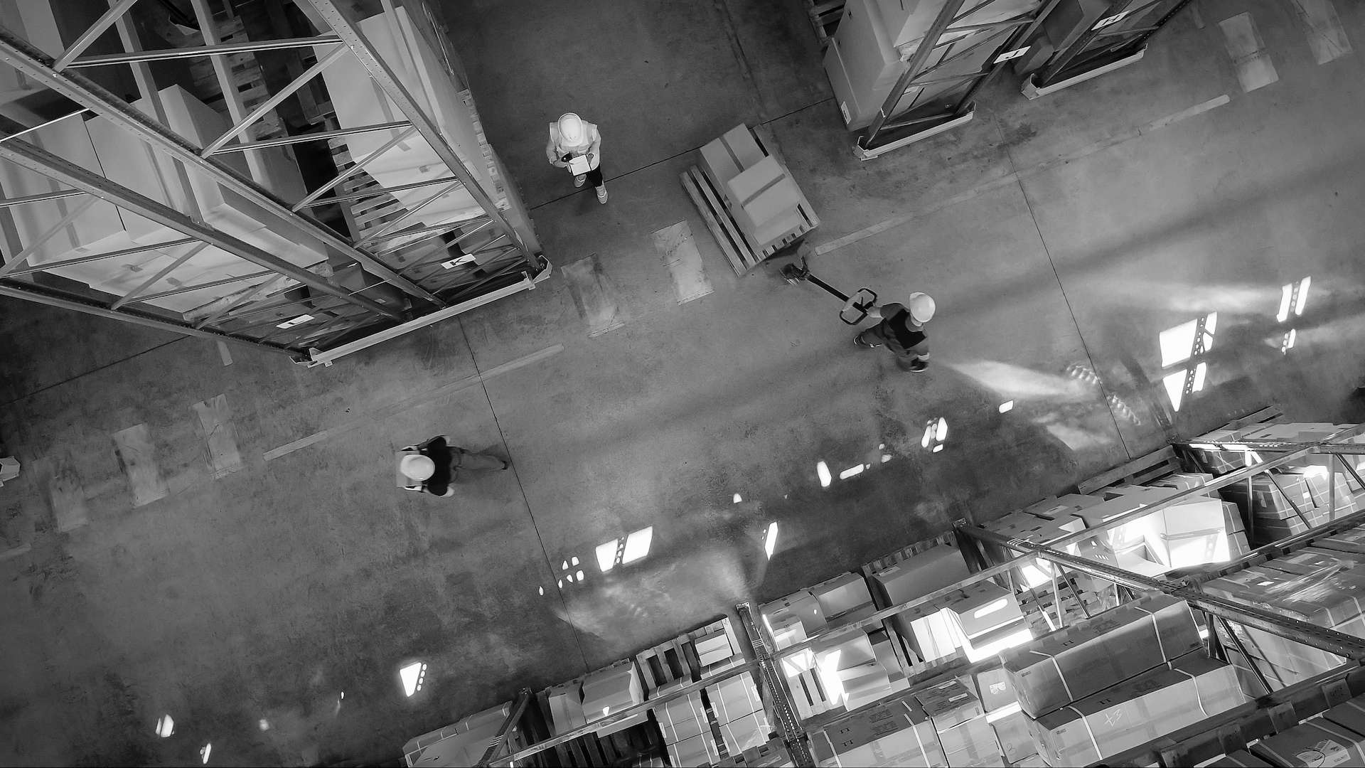 aerial view of manufacturing team